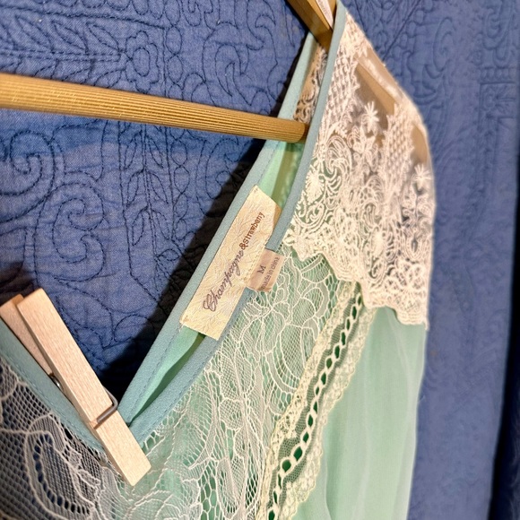 Champagne & Strawberry Dress, Aqua & Lace, Maxi Length, Grecian, Size Medium - Picture 9 of 9